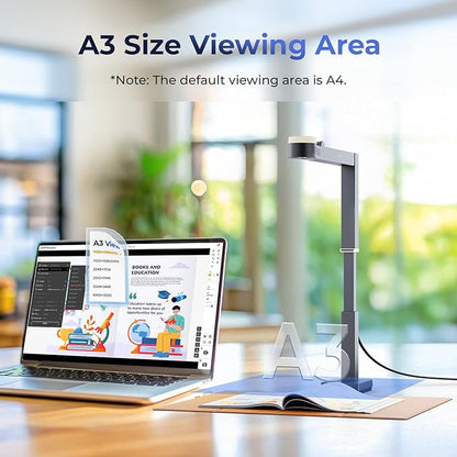 CZUR Fancy S Pro 12MP USB Document Camera for Teacher, 4K Webcam with Microphone and LED Light, Up to 60fps, Auto Focus, for Remote Teaching, Live Streaming, Web Conference, for Mac and Windows