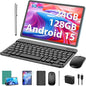 Android Tablet, 11 inch Android 15 Tablet with Keyboard, 24GB+128GB, 1TB Expand, 8000mAh, 5MP+13MP, 2.4G&5G WiFi, IPS Touch Screen, GMS Certified, 2 in 1 Tablets with Case, Mouse, Stylus(Green)