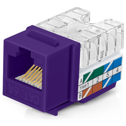 Everest 90 Degree RJ45 Cat6A Keystone Jacks Slim Profile 10-Pack Purple