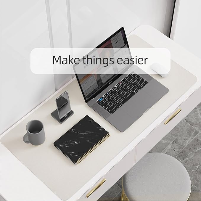 YSAGi Desk Mat, Mouse Pad,Waterproof Desk Pad,Large Mouse pad for Desk, Leather Desk Pad Large for Keyboard and Mouse,Dual-Sided Mouse Mat for Office and Home (35.4" x 17", Grey)