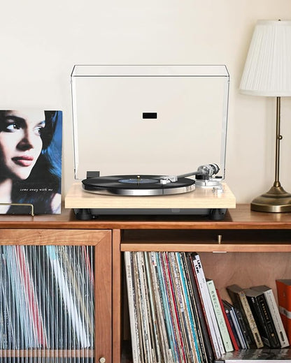 Turntable Record Player Wireless Output Carbon Fiber Tonearm Vinyl Player Aluminium Platter Belt-Drive LP Turn Tables 33 1/3&45 RPM Audio Phono RCA Line Out AT-3600L MM Cartridge Pale Walnut White