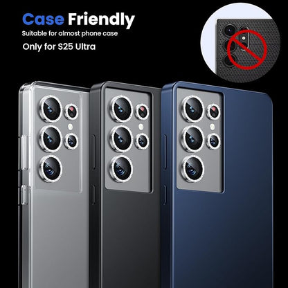 WSKEN for Samsung Galaxy S25 Ultra Camera Lens Protector - Ultra Thin Case Friendly, 9H Shatterproof Tempered Glass with Aluminum Metal Circle Camera Screen Protector Cover Accessories, Glitter