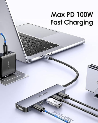 LENTION 6-in-1 USB C Hub Dock with 4K @60HZ HDMI Display, 4 USB-C Ports (USB 3.2 Gen 2, 10 Gbps), PD 100W Charging and for iPhone15 Series, New MacBook Pro, Mac Air, More (CE33, Space Gray)