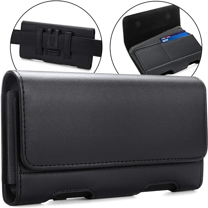 BECPLT for Galaxy S25 Ultra S24 Ultra S23 Ultra S22 Ultra 5G Note 20 Ultra 5G Note 10+ Plus 5G Holster Black Leather Carrying Cell Phone Holder Belt Clip Holster Case Pouch for Galaxy A14 5G S21 Ultra