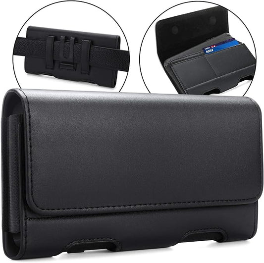 BECPLT Leather Holster Pouch with ID Card Holder, Belt Clip Case for iPhone 13 Mini, 12 Mini, 8, 7, 6s, 6, Galaxy S10e (Fit with Thin Case on)
