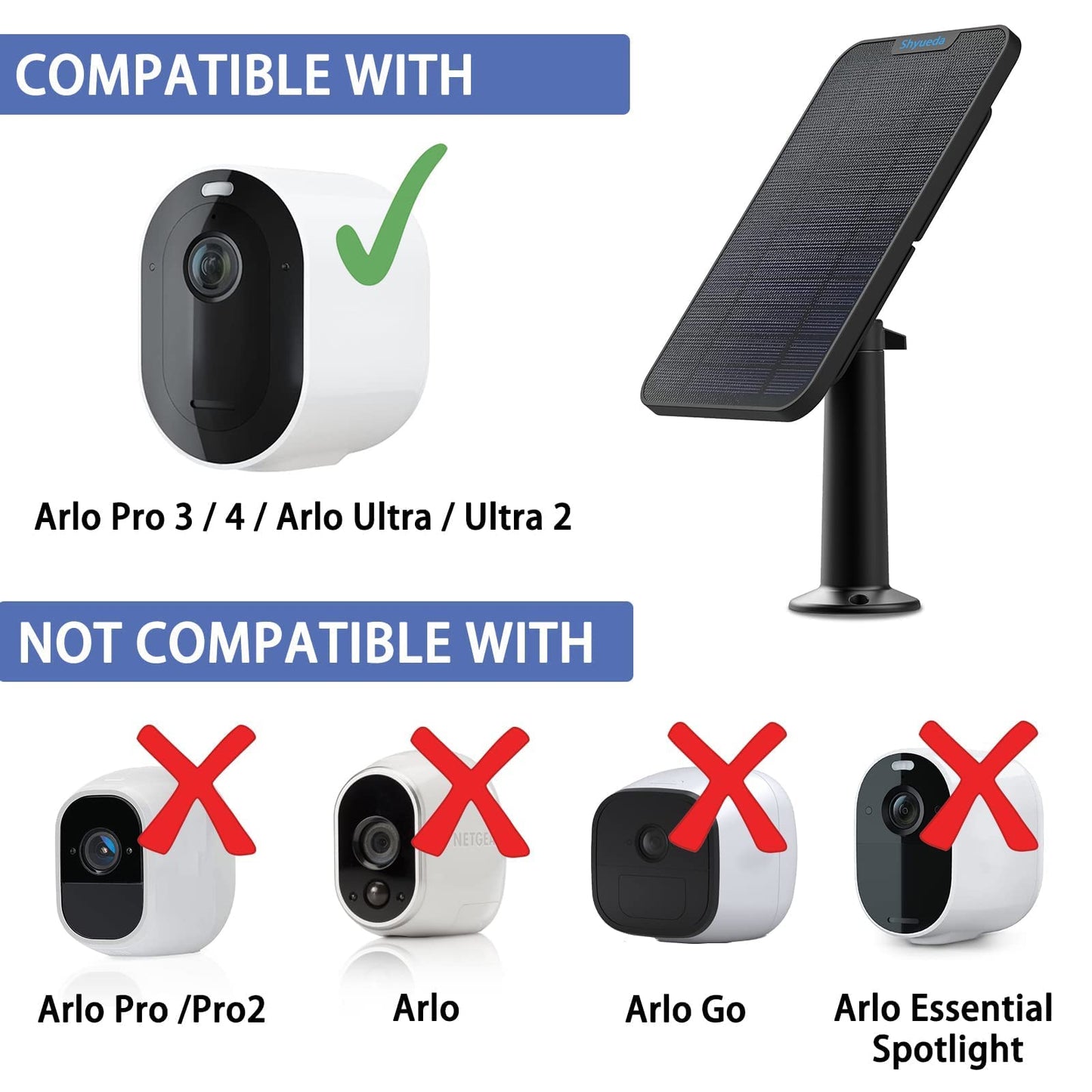 4W Solar Panel Charging Charger Compatible with Arlo Pro 3/Pro 4/Pro 5S 2K/Ultra/Ultra 2 /Go 2 only, 13.1ft Waterproof Charging Cable, IP65 Weatherproof Secure Wall Mount (3-Pack)