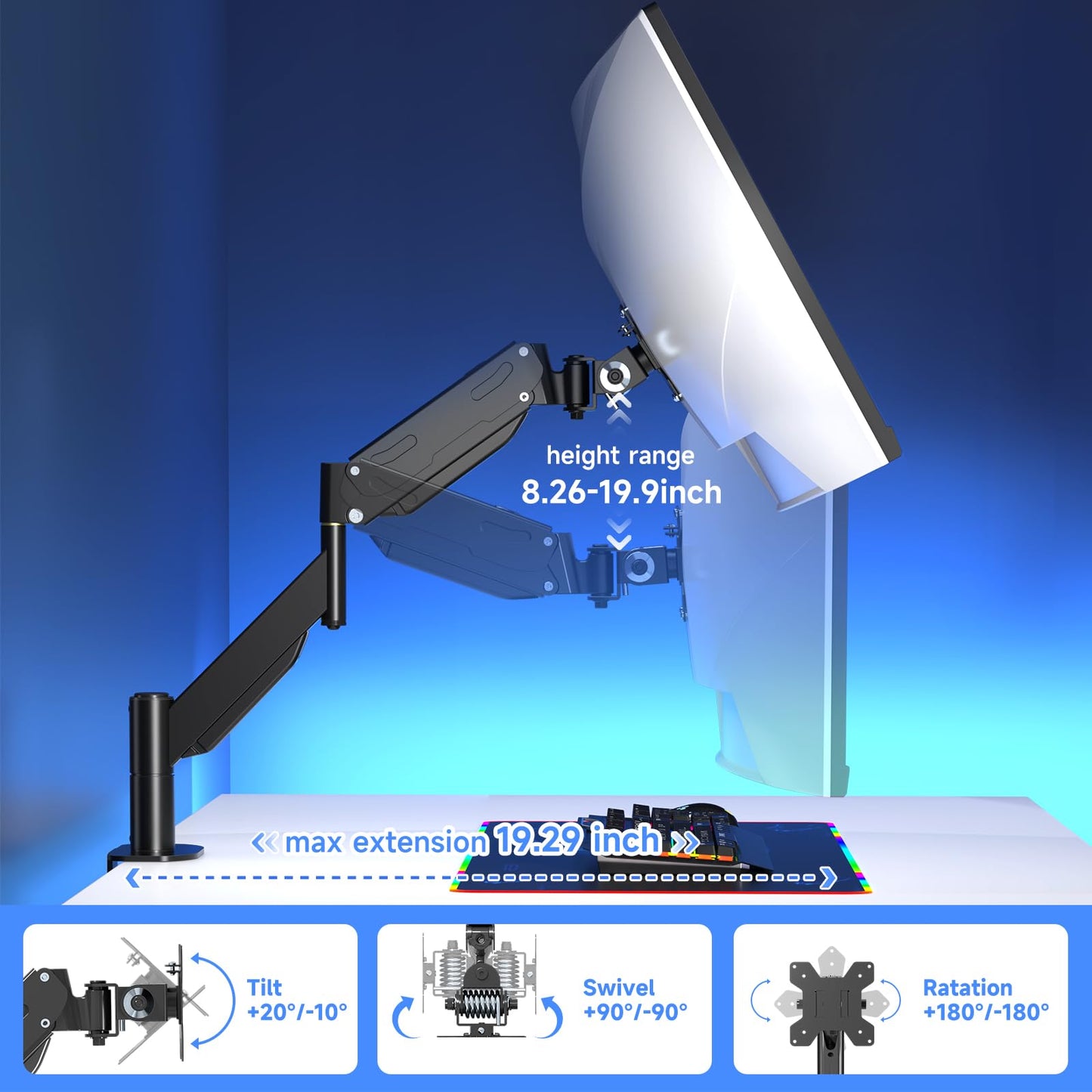 Pholiten Heavy Duty Monitor Arm for up to 43"
