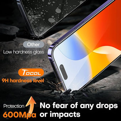 TOCOL for iPhone 14 Pro Screen Protector 9H Hardness Military Grade Shatterproof HD Tempered Glass Full Coverage Easy Installation Case Friendly 2 Pack