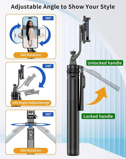 71" Cell Phone Tripod & Selfie Stick, for iPhone Tripo d Stand, Travel Tripod with Remote, Phone Selfie Stick for iPhone 11/14/ 15/16 Compatible with All Phones,for gopro and Cameras