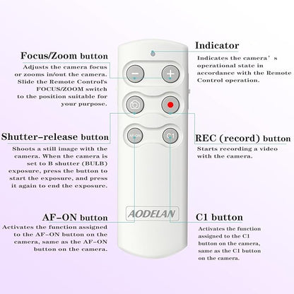 AODELAN Camera Wireless Shutter Release Remote Control for Sony ZV-E10, FX3, ZV-1, A7SM3, A7C, A7RIV, Alpha 9,7R IV,7R III, 7 III, RX0 II, RX100 M7,6600, 6400, 6100, 9 II; Replces Sony RMT-P1BT
