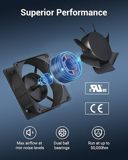 DEWENWILS 2 Pack 120V AC Fan, Waterproof Exhaust Fan 120mm, 18W 2850RPM 90CFM, DIY Cooling Fan for Refrigerator, Computer Case, Compressor Engine, Generator, UL Listed