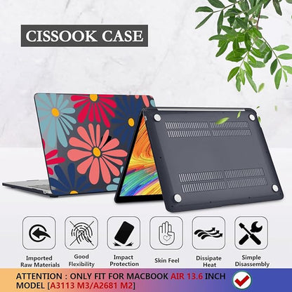 CISSOOK Compatible with MacBook Air 13 inch Case 2025 2024 2023 2022 Release M4 M3 M2 Chip, Plastic Hard Shell Cover Keyboard Skin for MacBook Air 13.6 inch A3240 A3113 A2681, Daisy Flowers