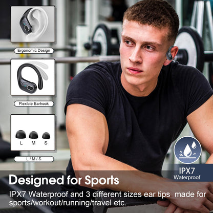 Wireless Earbuds 75H Bluetooth 5.4 Sport Headphones with Earhooks, Black