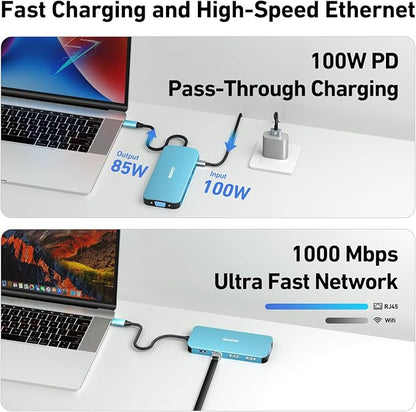 BENFEI 11-in-1 USB C Hub Triple Display Docking Station Dual HDMI, VGA, 3*USB 3.0, 1Gbps Ethernet, 100W Power Delivery, SD/TF Card Reader, 3.5mm AUX Audio Compatible with MacBook XPS Surface