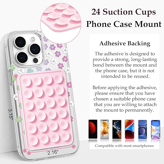Silicone Suction Phone Case Mount, Non Slip Sticky Phone Grip for Cellphone, Silicon Adhesive Suction Cup Phone Mount, Strong Grip Holder for Selfies and Videos (Black)