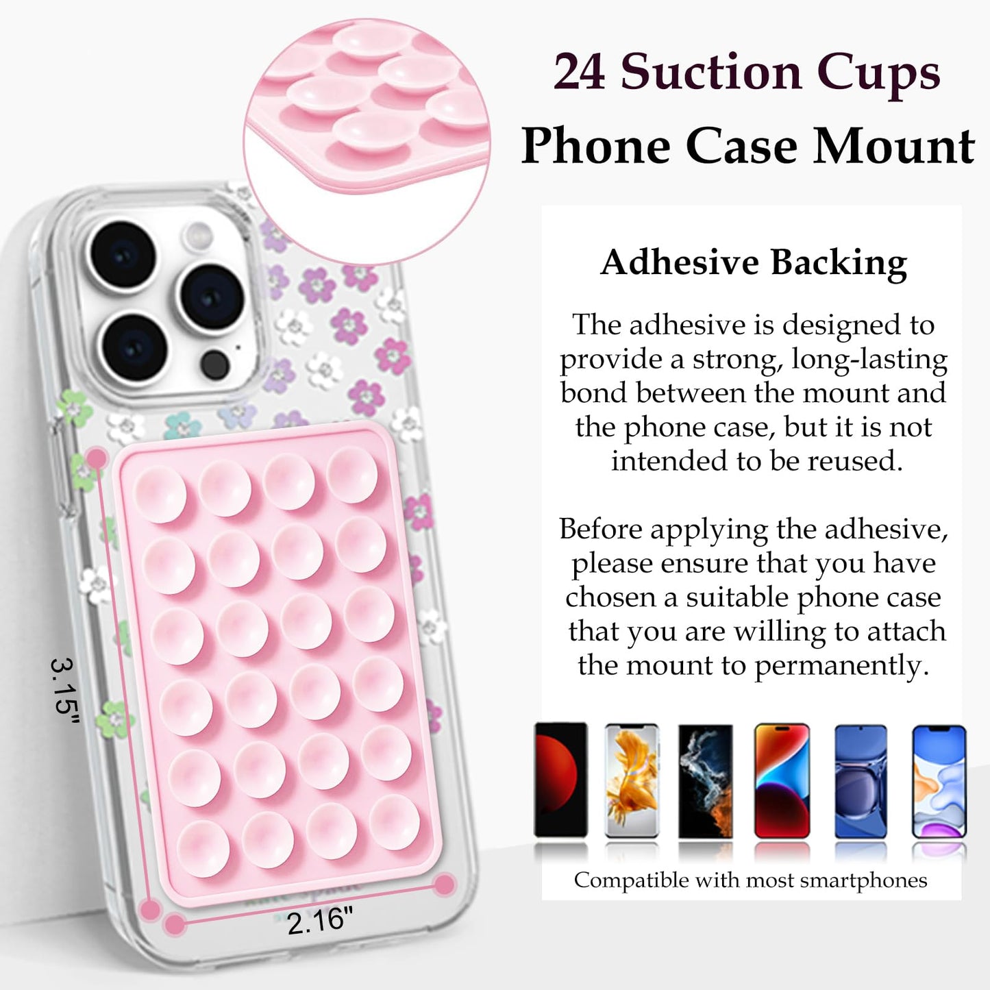 LvShuLiangPin Anteel Silicone Suction Phone Case Mount, Silicon Adhesive Phone Accessory for Smartphones, Hands-Free Mirror Shower Phone Holder for Selfies, Tiktok Videos (Green)