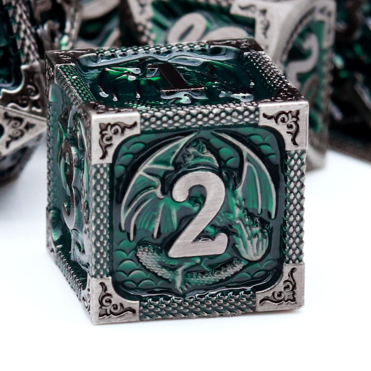 Haxtec Metal DND Dice Set, 7 Pcs Dragon Pattern Polyhedral Dice for RPG