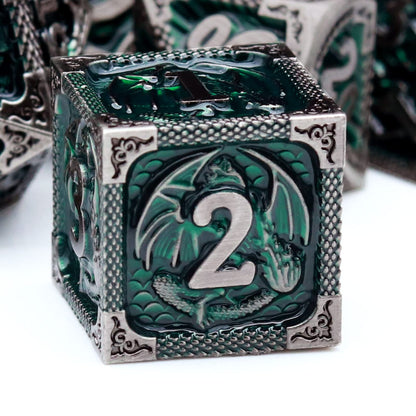 Haxtec Metal DND Dice Set, 7 Pcs Dragon Pattern Polyhedral Dice for RPG