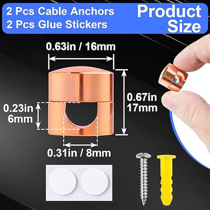 2 Sets Charger Holders for Cords, Rose Gold Color Adjustable Cable Anchor Holders, Adhesive Metal Cord Clips, Cable Management Wire Organizers for Desk, Office, Nightstand