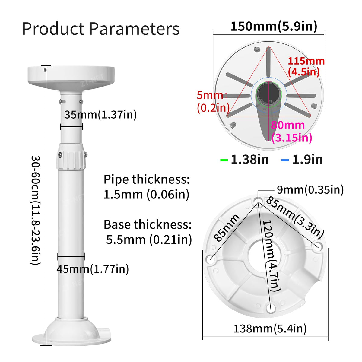 ZT-NET ZT-NET Extendable Pole Mount for Security Surveillance Cameras