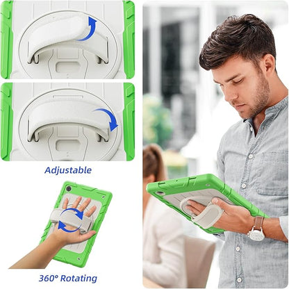 for Samsung Galaxy Tablet A8 Case 10.5 inch 2022 SM-X200/X205/X207 with Screen Protector [360 Rotating Stand] &Hand Shoulder Strap Shockproof Rugged Protective Cover|Green&Beige