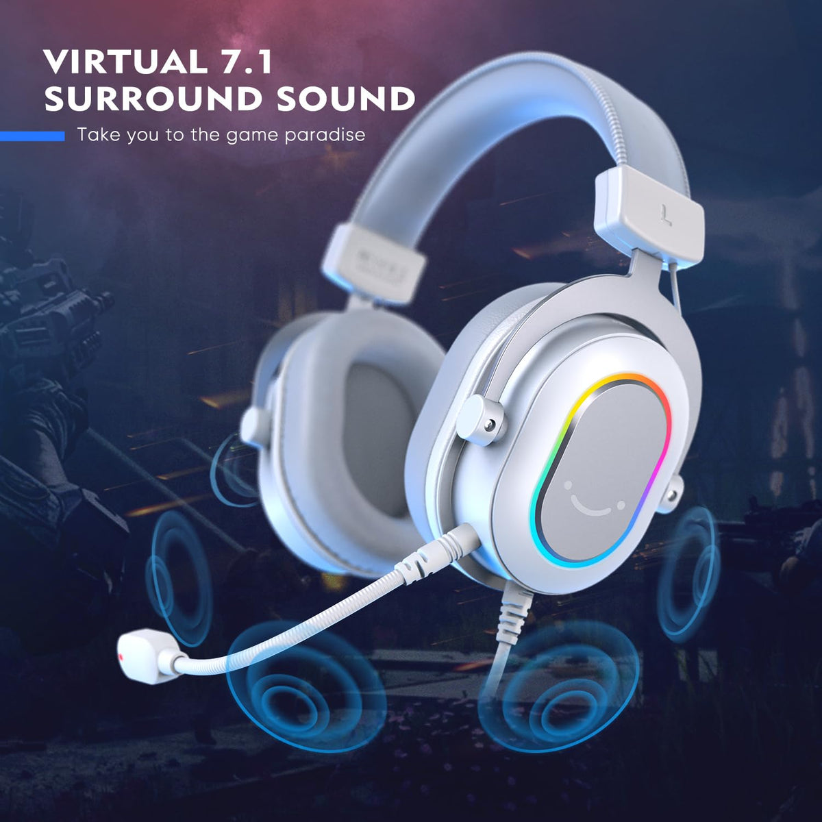 FIFINE H6W USB Gaming Headset,Wired Headphones with Mic for PC/Laptop/PS5