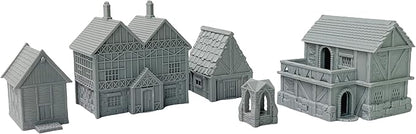 HAUTICO Tabletop Miniature Little Town Building Terrains for RPG War Games - 18mm Scale Scenery with Medieval Style, Dioramas Building Set, Paintable