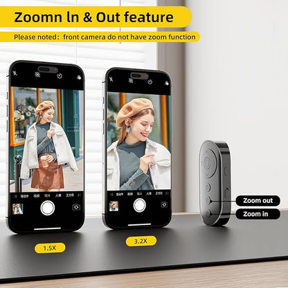 Bluetooth Camera Remote Shutter with Zoom and Front/Rear Camera Switch for Photo and Vlogging,Cllphone Remote Clicker for iOS & Android Smartphone, Wireless Video Scrolling for Tiktok