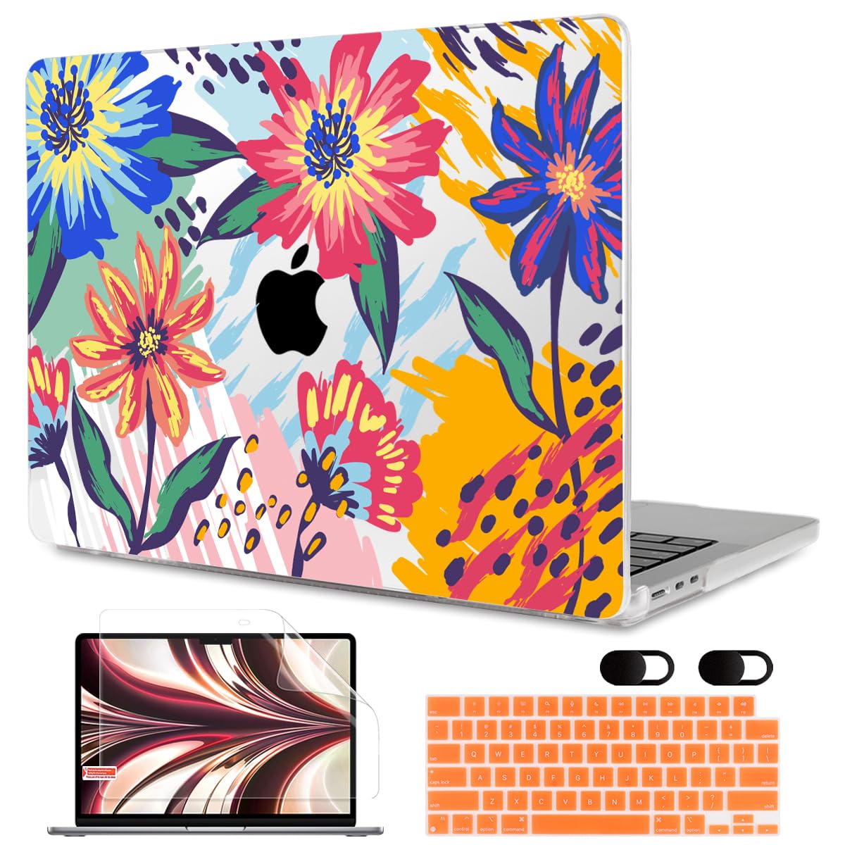 MEEgoodo Case for M5/M4/M3/M2 MacBook Air 13 inch 2026 2025 2024 2022, Fit Model A3449/A3240/A3113/A2681, Case Compatible with MacBook Air 13.6-inch, Gold Flowers Lilies