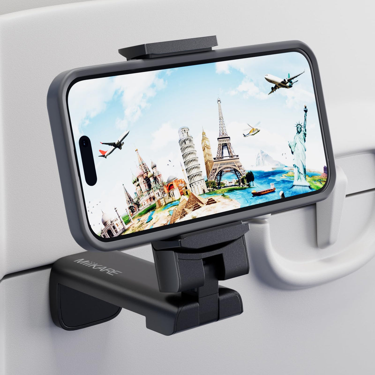 MiiKARE 2PCS Airplane Phone Holder, Plane Travel Essentials, Black & Black