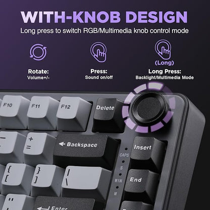 YUNZII B75 Mechanical Keyboard,75% Layout with Knob,Hot Swappable RGB Backlit Gasket Mounted, Creamy Typing, Double-Shot PBT Keycaps,Cherry Profile,for Win/Mac (Dark Grey, Cocoa Cream V2 Switch)