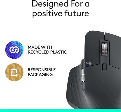 Logitech MX Master 3S Bluetooth Edition Wireless Mouse, No USB Receiver - Ultra-Fast Scrolling, Ergo, 8K DPI, Track on Glass, Quiet Clicks, Works with Apple Mac, Windows PC, Linux, Chrome - Graphite