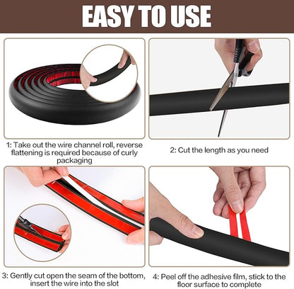 Floor Cord Cover Self Adhesive Cord Hider,10FT Cable Management, Extension Strip Protector for Wires, Prevent Cable Trips for Offices, Gyms, Exhibitions Cavity:0.3"(W) x 0.28"(H) Black