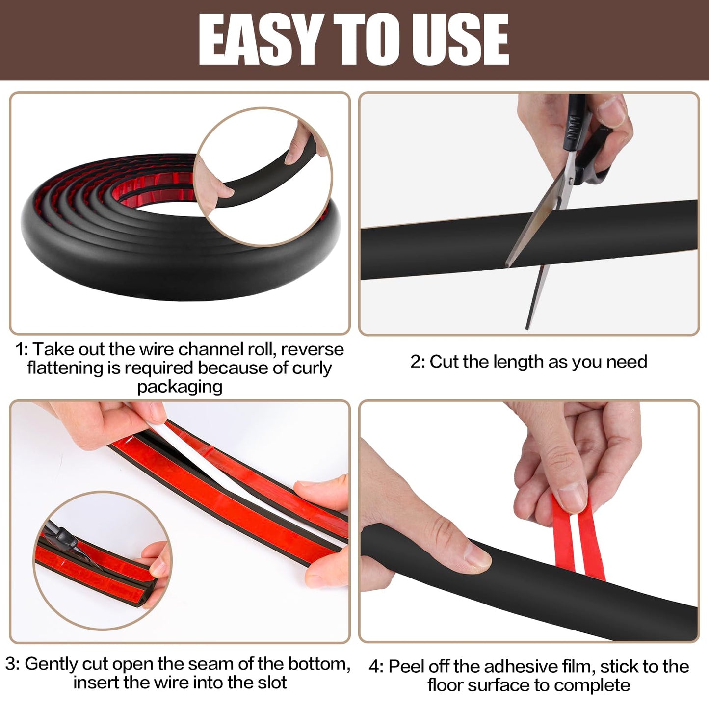 Floor Cord Cover Self Adhesive Cord Hider,10FT Cable Management, Extension Strip Protector for Wires, Prevent Cable Trips for Offices, Gyms, Exhibitions Cavity:0.39"(W) x 0.27"(H) Black
