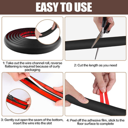 Floor Cord Cover Self Adhesive Cord Hider,10FT Cable Management, Extension Strip Protector for Wires, Prevent Cable Trips for Offices, Gyms, Exhibitions Cavity:0.39"(W) x 0.27"(H) Black