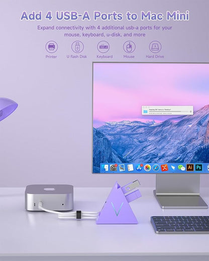USB C Hub, USB Type C to 4-Port USB 3.0 Adapter for MacBook, Surface, Laptop, Flash Drive, Mouse, Keyboard, HDD (2ft, Light Purple)
