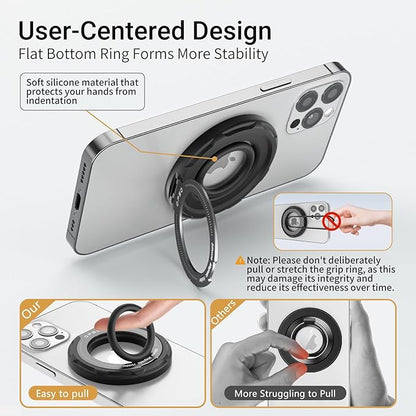 OPSO Magnetic Phone Ring Holder for MagSafe, 360 Degree Rotation Silicone Finger Ring Grip Stand Holder, Adjustable Kickstand, Compatible with iPhone 16 15 14 13 12/Pro/Max, Samsung and All Smartphone