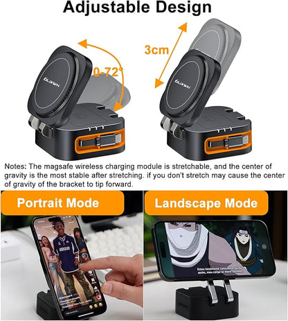 2025 Retractable 3 in 1 Charging Station for Apple,15W Fast for MagSafe Magnetic Wireless Charger with Retractable Cable, Foldable Travel Stand for iPhone 16 15 14 13 12 Pro Max iWatch Airpods
