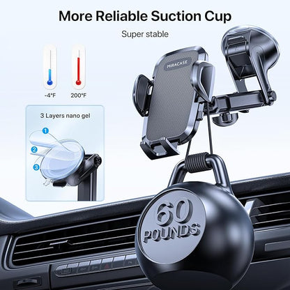 Miracase Phone Holders for Your Car, [Thick Case & Heavy Phone Friendly] Universal Cell Phone Car Mount, 3-in-1 Phone Mount for Car Dashboard Windshield Air Vent Fit for All Smartphones