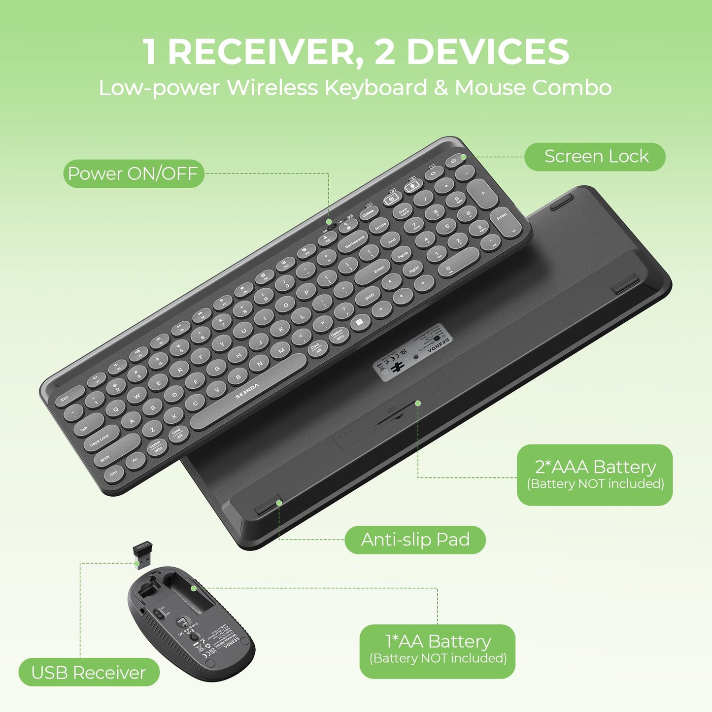 seenda CTU-301 Bluetooth Keyboard and Mouse Combo for iPad,Black