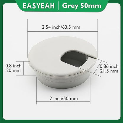 10 Pcs Desk Grommet 2" / 50 mm, Desk Cord Hole Cover, Cable Grommet ABS Plastic, Desk Hole Grommet for Home & Office Pc, Detachable Cable Cord Organizer-Light Grey
