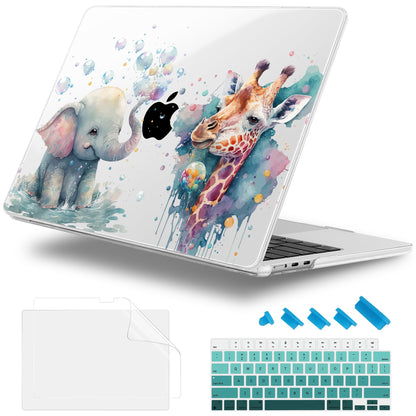 Lepeoac Case for 2026/2025/2024/2023 MacBook Air 15-inch Laptop Release M5 A3448 /M4 A3241 /M3 A3114 /M2 A2941, Stylish Protective Hard Shell Cover for MacBook Air 15.3 inch - Elephant & Giraffe