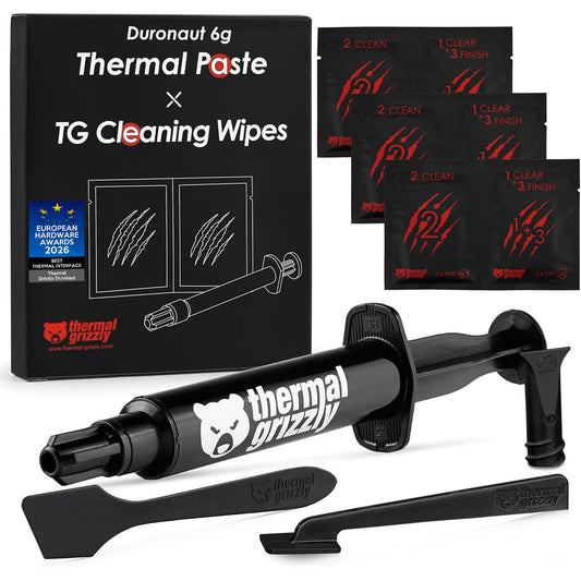 Thermal Grizzly - Duronaut - 6 Gram - Enhanced Durability & High Performance Thermal Paste - for Maximum Conductivity While Overclocking CPU/GPU/PS4/PS5/Xbox with 12 Cleaning Wipes 6 Wet & 6 Dry