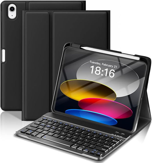 NOKBABO for iPad 11th 10th Generation Case with Keyboard, Magnetic Wireless Detachable Folio case with Pencil Holder, Keyboard for iPad 11th(A16,2025) & 10th Generation(2022) - Black