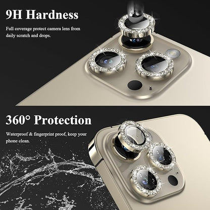 YWXTW Designed for iPhone 14 Pro/iPhone 14 Pro Max Camera Lens Protector Bling, [New Glitter Design] Individual Metal Tempered Glass Camera Cover Accessories Case Friendly, 1 Set (Gold Glitter)