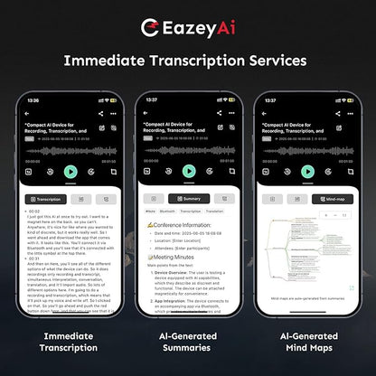 AI Voice Recorder, Transcribe & Summarize with AI Technology, Note Voice Recorder with App Control, Support 140 Languages, 64GB Memory, Audio Recorder for Lectures, Meetings, Calls(Blue)
