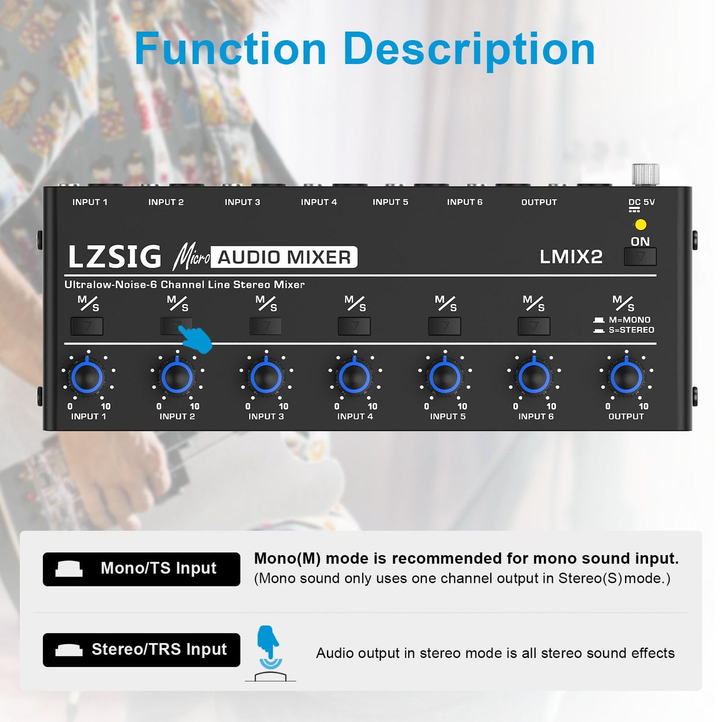 LZSIG Mini Audio Mixer, Ultra Low-Noise, 6-Channel, 6 IN 1 OUT