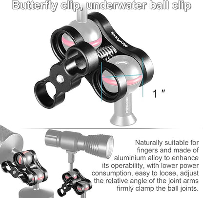 MINIFOCUS 4PCS 1'' Aluminum Ball Clamp Mount for Underwater Diving Light Arms Tray System, Photography Diving Camera, 360° Clip Adapter Bracket for Action Camera Flashlight Arms System