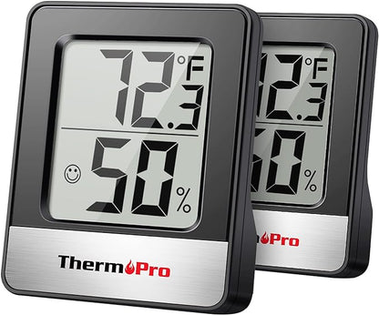 ThermoPro TP49 2 Pieces Digital Hygrometer Indoor Thermometer Humidity Meter Room Thermometer with Temperature and Humidity Monitor Mini Hygrometer Black Weather Station