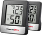 ThermoPro TP49 2 Pieces Digital Hygrometer Indoor Thermometer Humidity Meter Room Thermometer with Temperature and Humidity Monitor Mini Hygrometer Black Weather Station